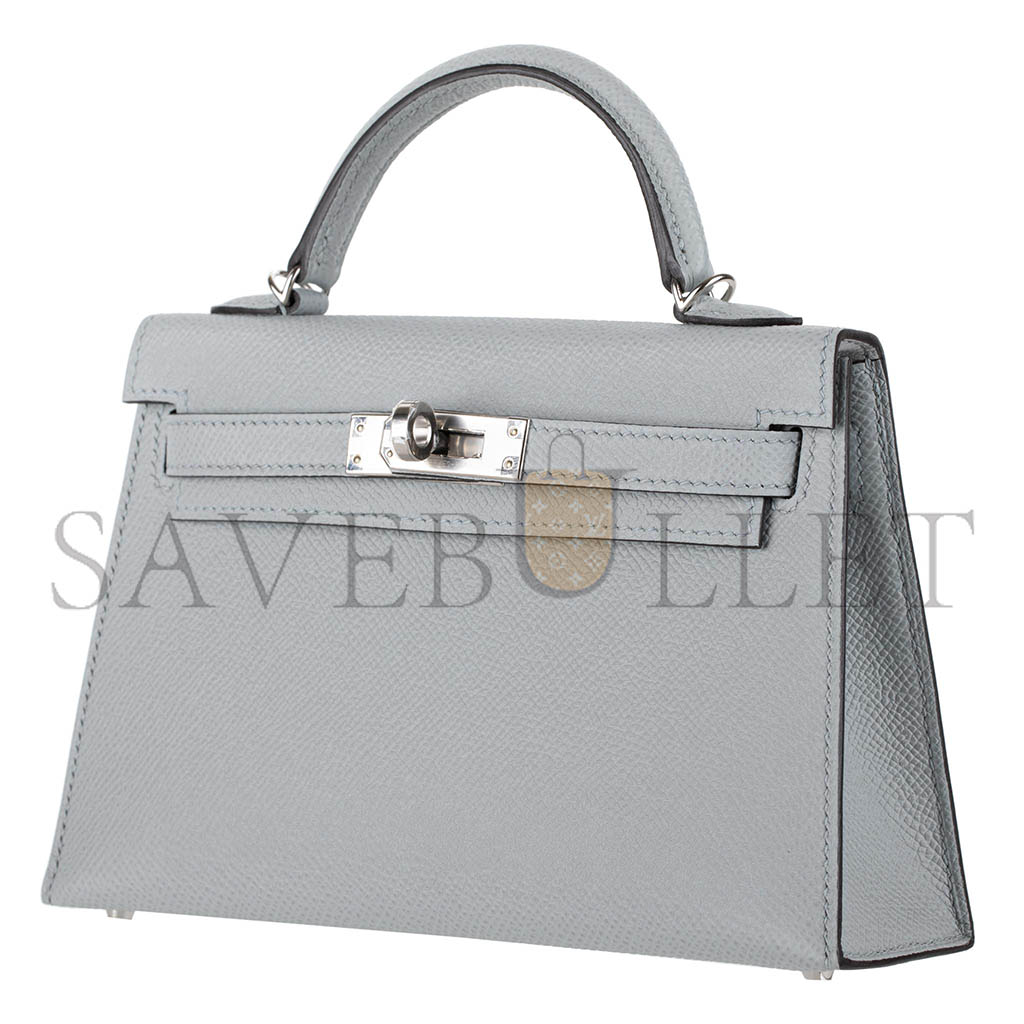 H**mes mini kelly ii blue glacier epsom leather palladium hardware (19*12*5.5cm)